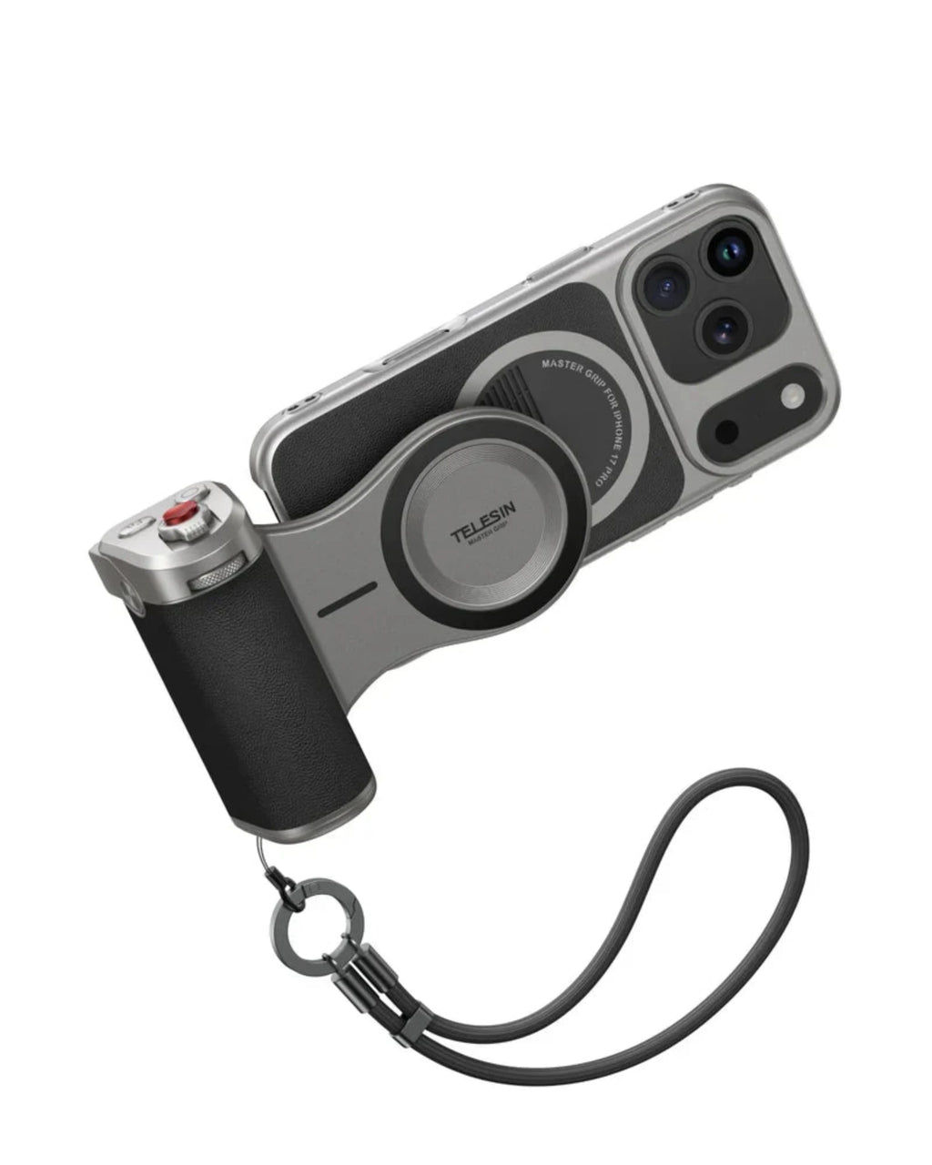 The phone case with the lens and grip fitted