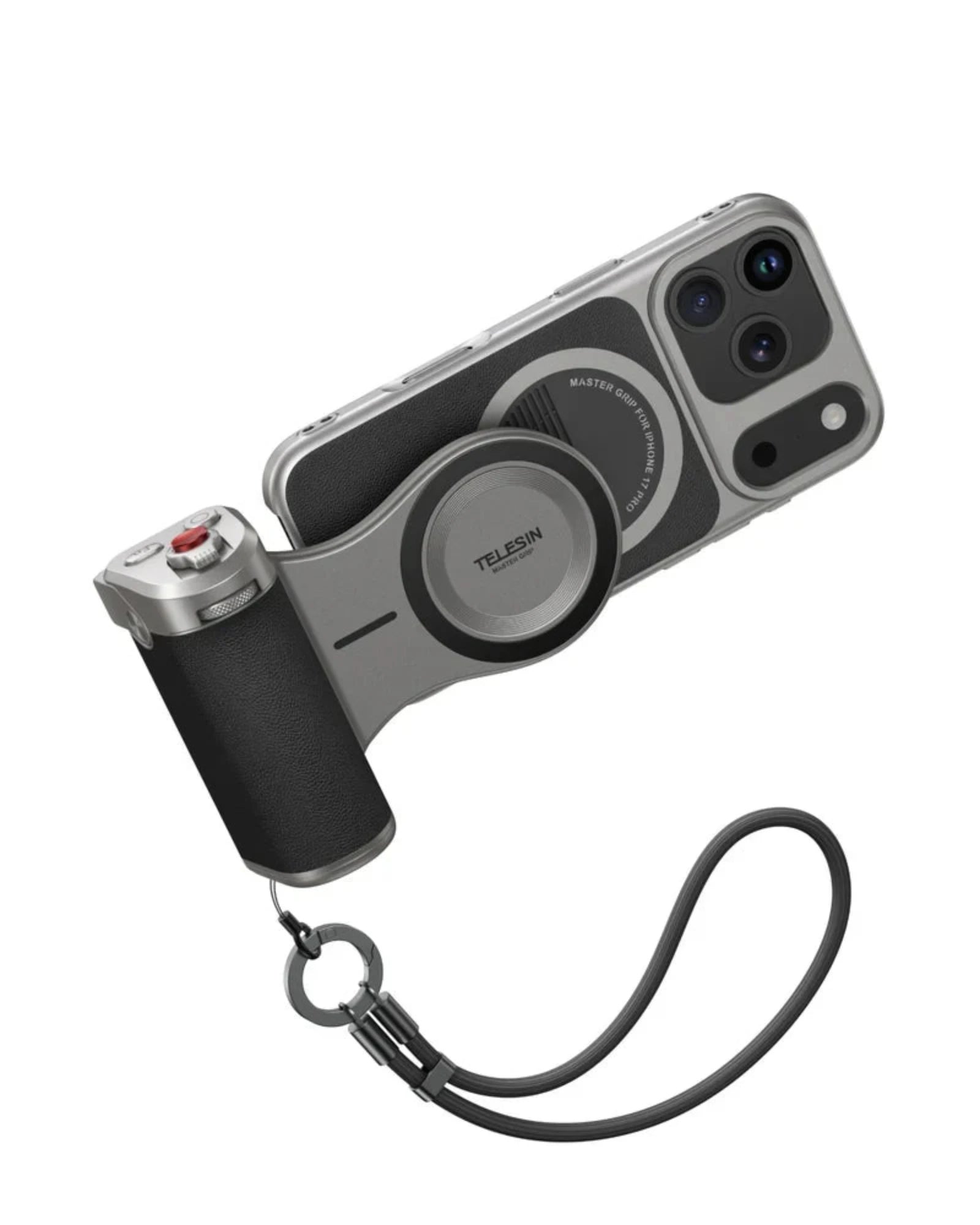 The phone case with the lens and grip fitted
