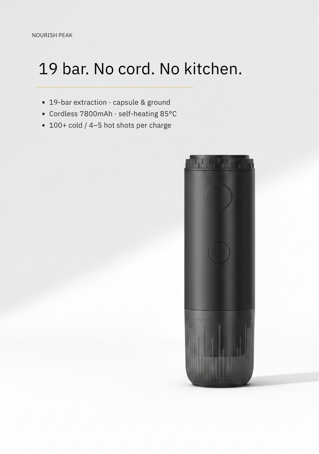 19-Bar Cordless Espresso Maker — Self-Heating, Capsule & Ground, 7800mAh