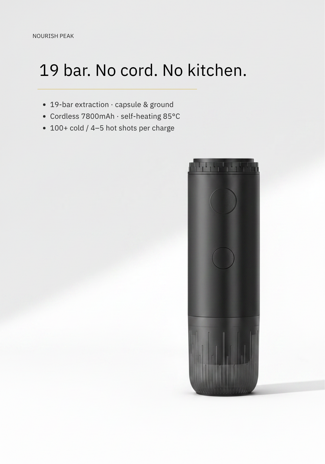 19-Bar Cordless Espresso Maker — Self-Heating, Capsule & Ground, 7800mAh