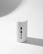 The 10-in-1 USB-C docking station in white, its cylindrical body shown upright