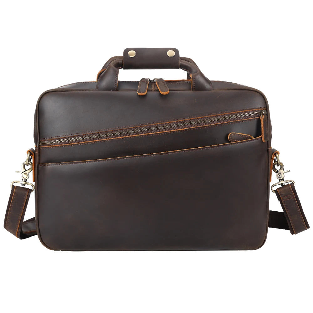 Genuine Leather Laptop Briefcase — 15.6", Crazy Horse, Men