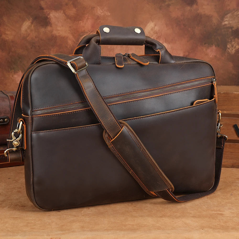 Genuine Leather Laptop Briefcase — 15.6", Crazy Horse, Men