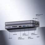 The docking station seen from above, showing all nine ports along its edges