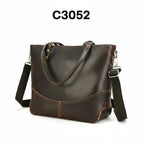 Crazy horse leather tote with detachable black shoulder strap