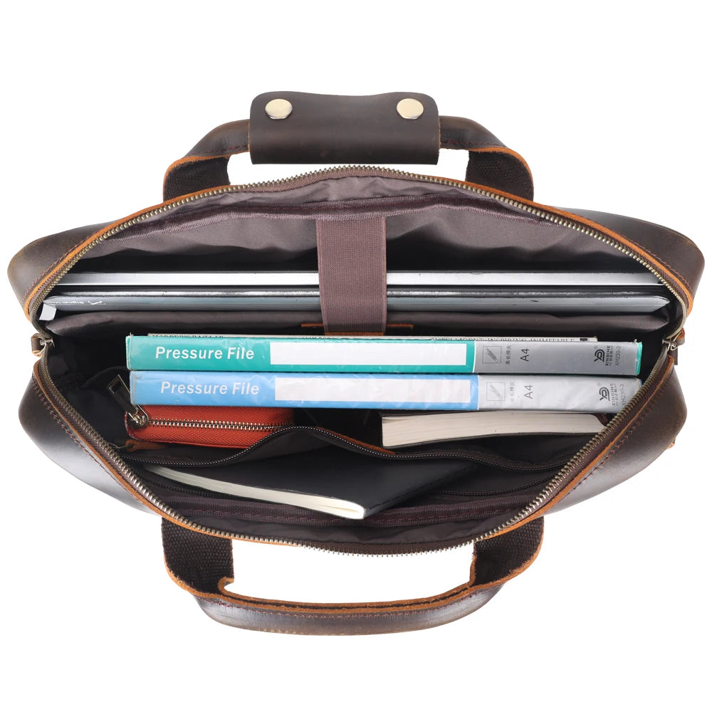 Genuine Leather Laptop Briefcase — 15.6", Crazy Horse, Men
