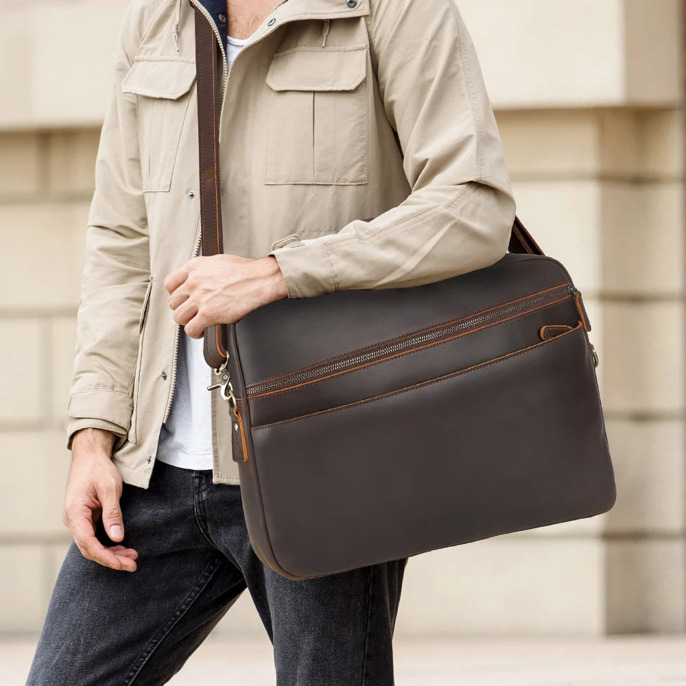 Genuine Leather Laptop Briefcase — 15.6", Crazy Horse, Men