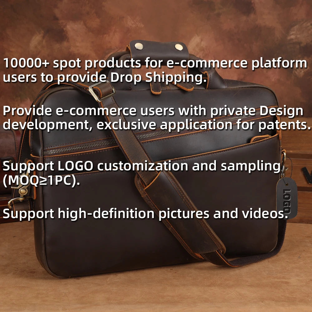 Genuine Leather Laptop Briefcase — 15.6", Crazy Horse, Men