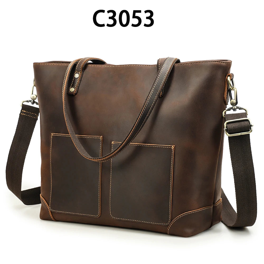 Large Leather Laptop Tote Bag for Women Men Vintage Travel Tote Bag for 14.2'' Laptop Handbag Women Large Capacity Shoulder Bag