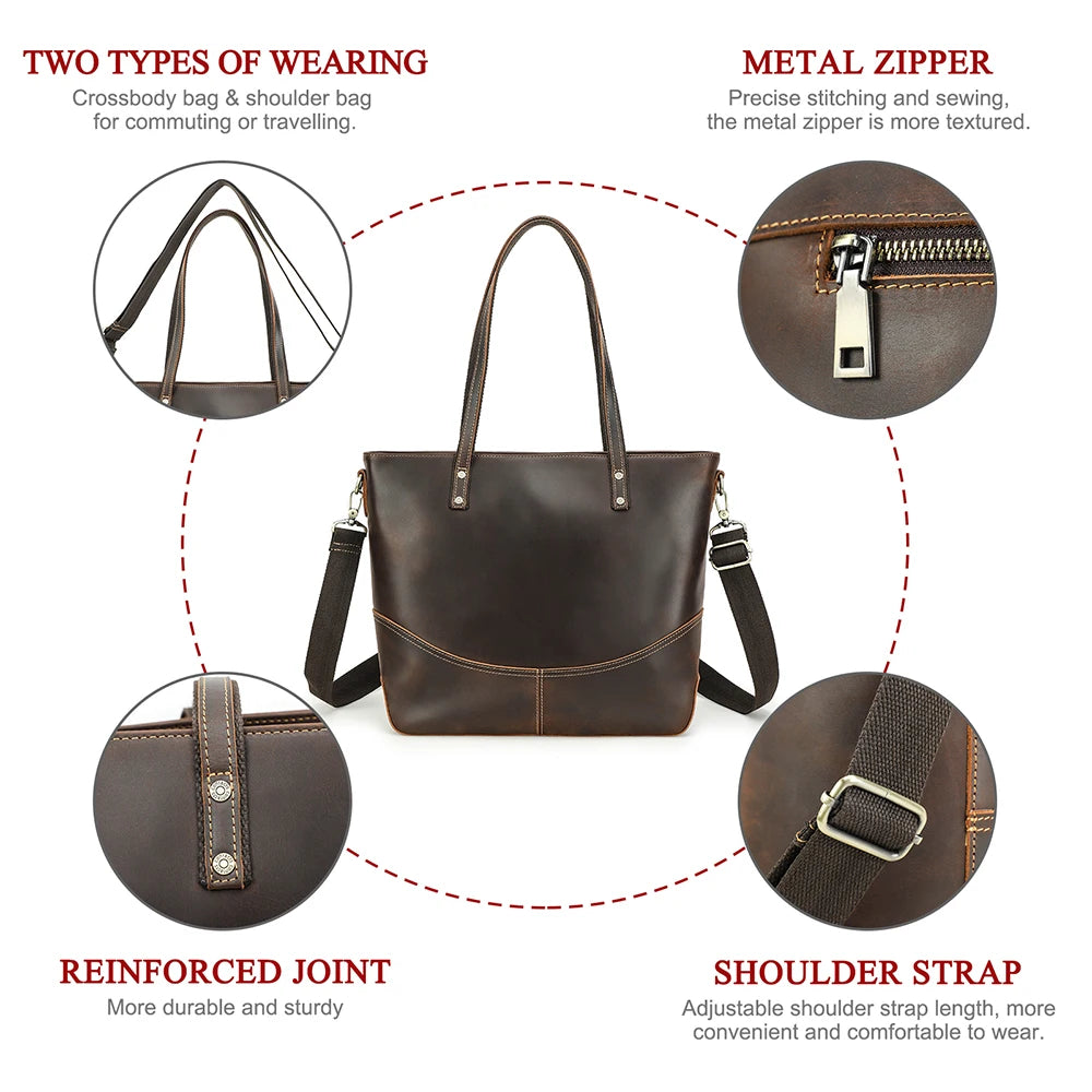 Large Leather Laptop Tote Bag for Women Men Vintage Travel Tote Bag for 14.2'' Laptop Handbag Women Large Capacity Shoulder Bag