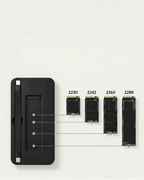 The docking station's internal drive bay, with M.2 NVMe and SATA SSDs ready to fit