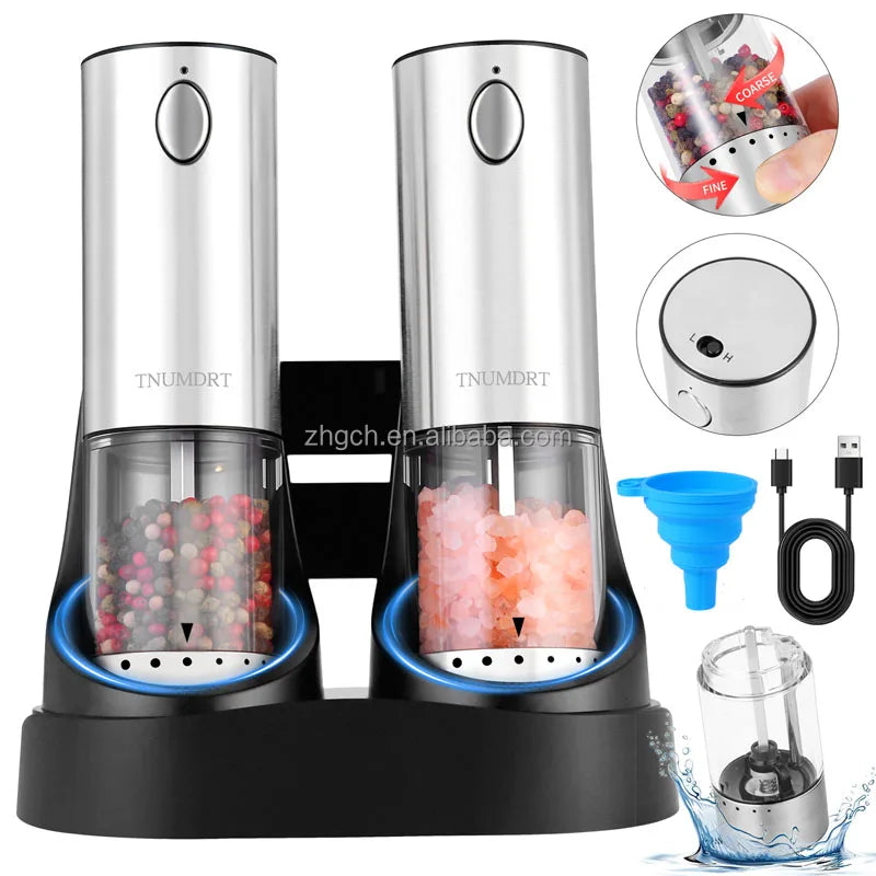 Electric Salt & Pepper Grinder Set — LED, Adjustable Coarseness, USB-C Charging