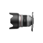 The lens adapter with petal hood and silver rings, shown in side profile