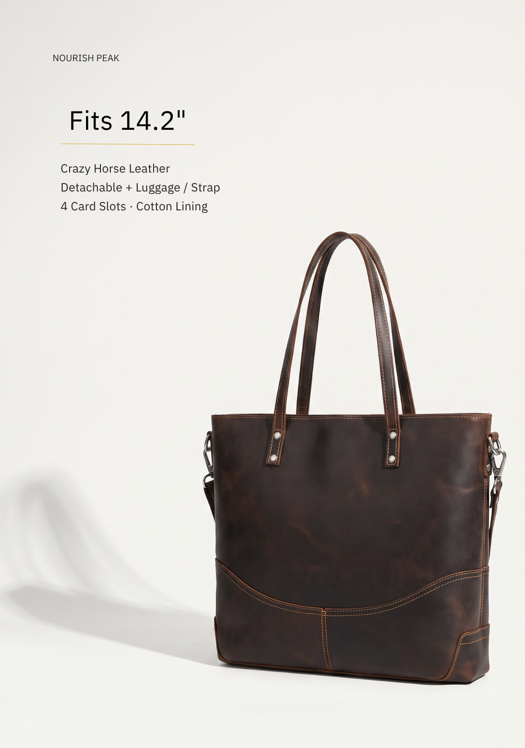 Crazy Horse Leather Laptop Tote Bag — 14.2", Detachable Strap, Unisex