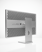 Kuycon G32P 32 inch 6K monitor with full aluminium body on a lift-tilt-rotate stand