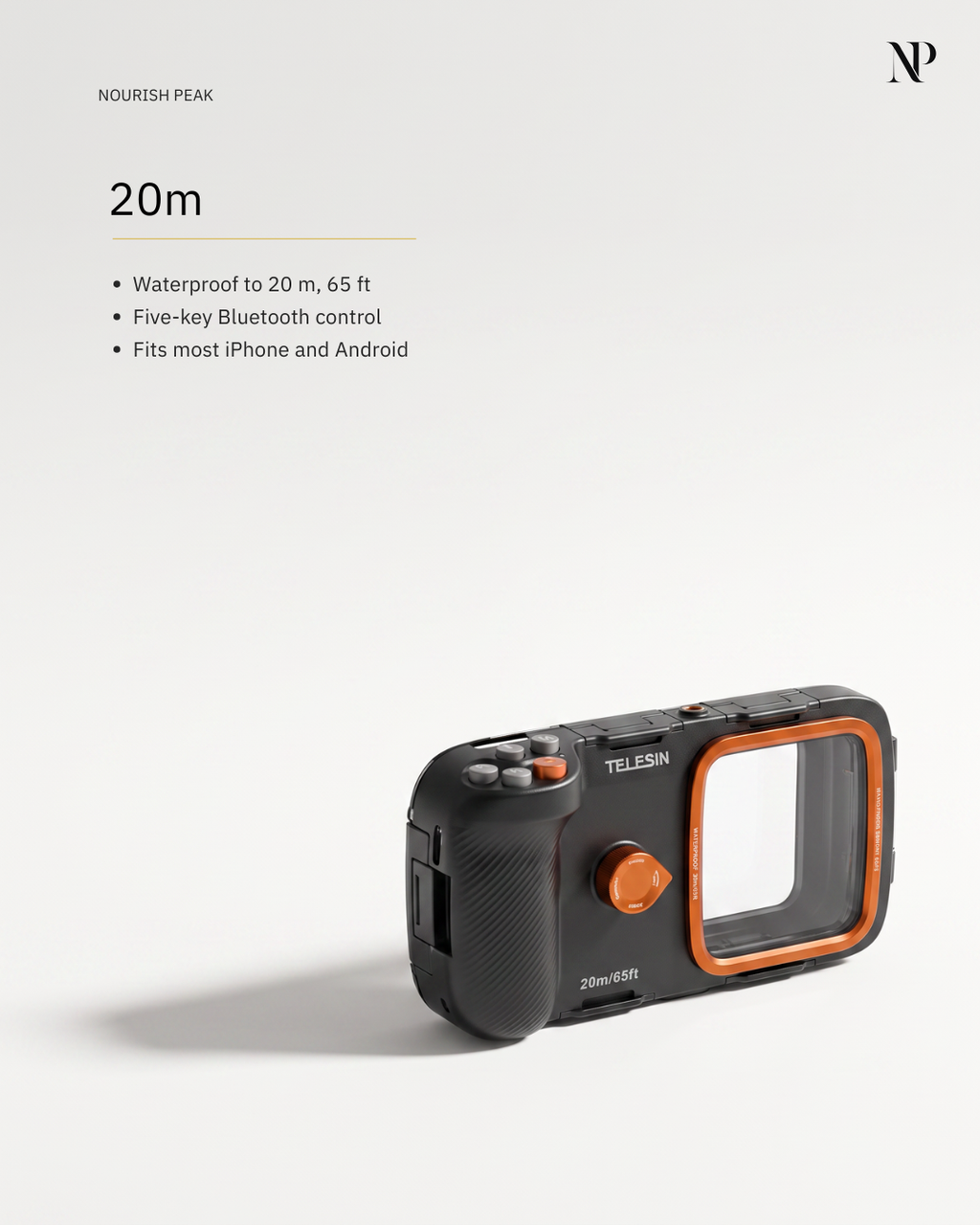Underwater Phone Case, 20 m Waterproof Housing with Five-Button Control