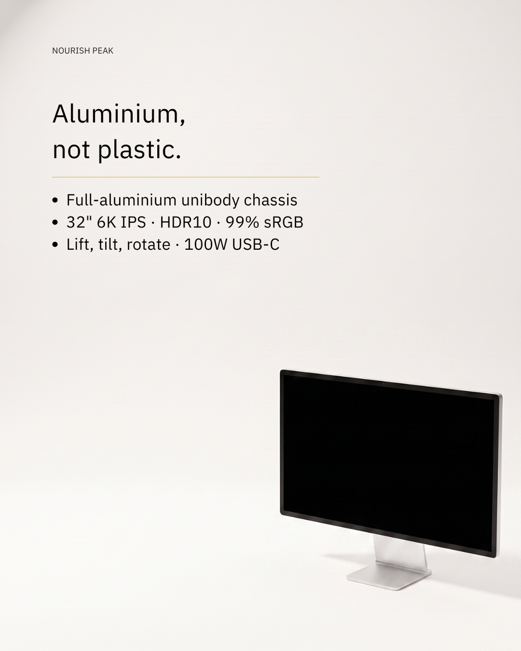 Kuycon G32P monitor specifications, full aluminium body, 6K HDR10 display