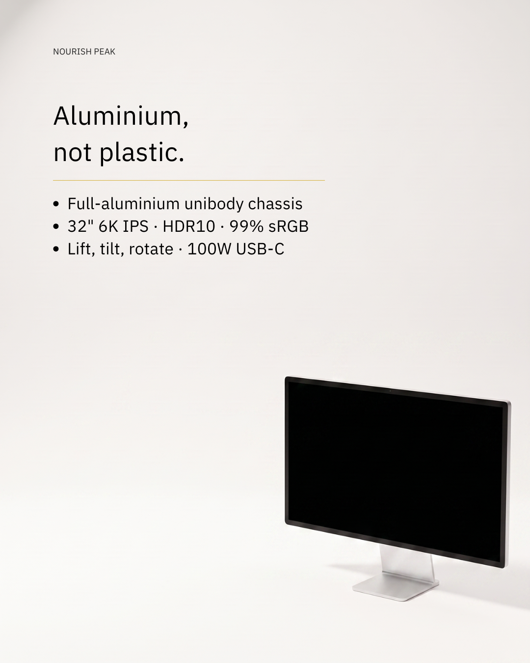 Kuycon G32P monitor specifications, full aluminium body, 6K HDR10 display