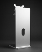 Rear view of the aluminium monitor stand column with oval cable slot