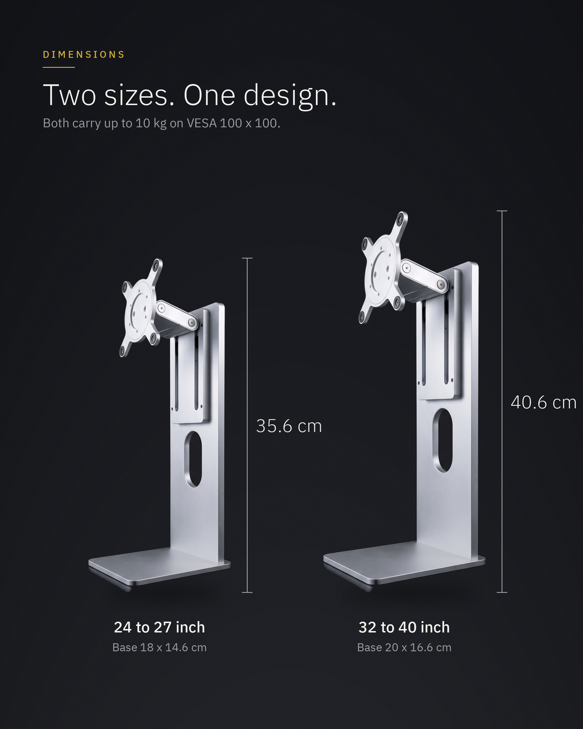 Dimensions of both sizes: 35.6 cm tall with 18 x 14.6 cm base, and 40.6 cm tall with 20 x 16.6 cm base