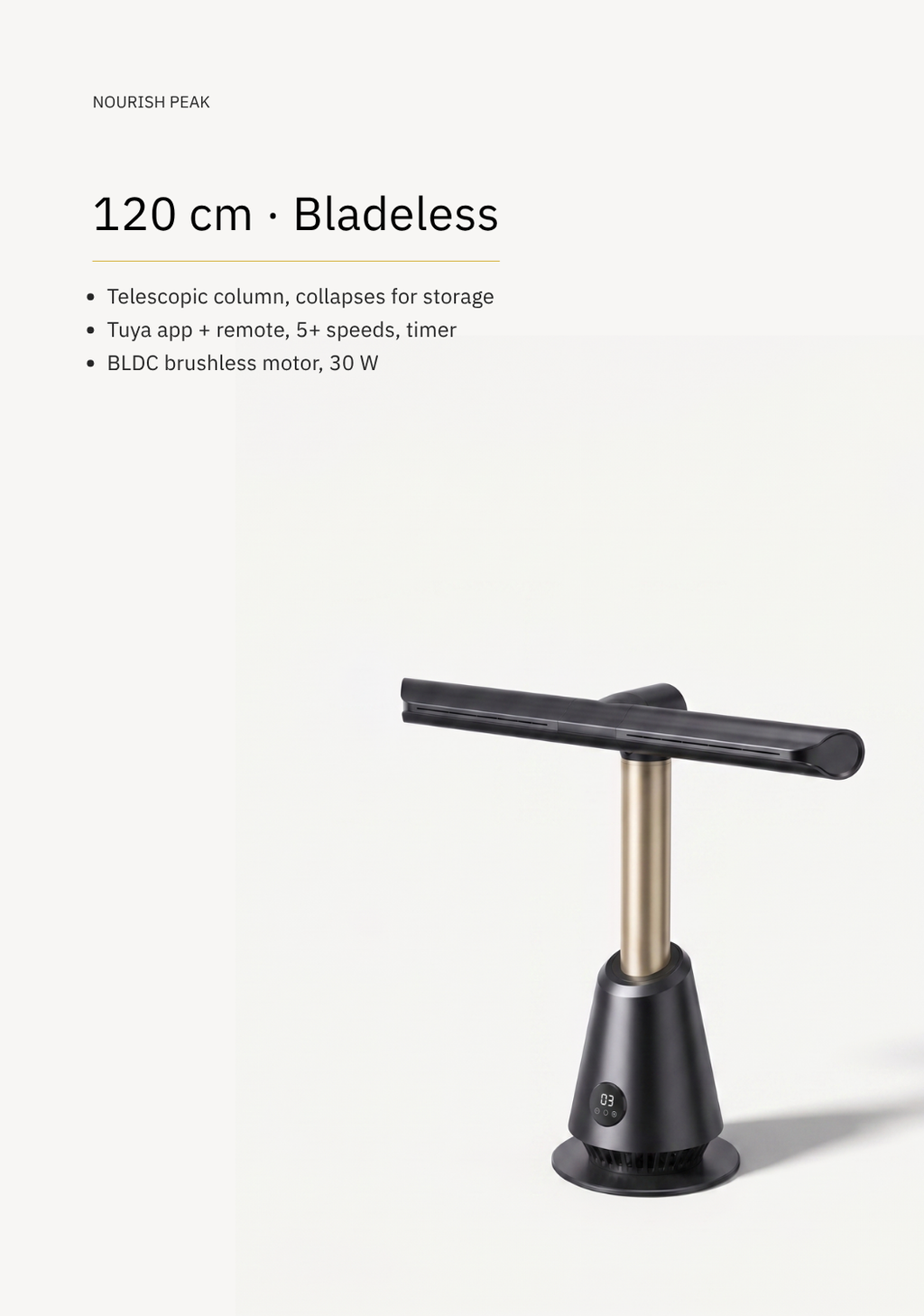 Bladeless Tower Fan — Telescopic to 120 cm, Smart App & Remote Control