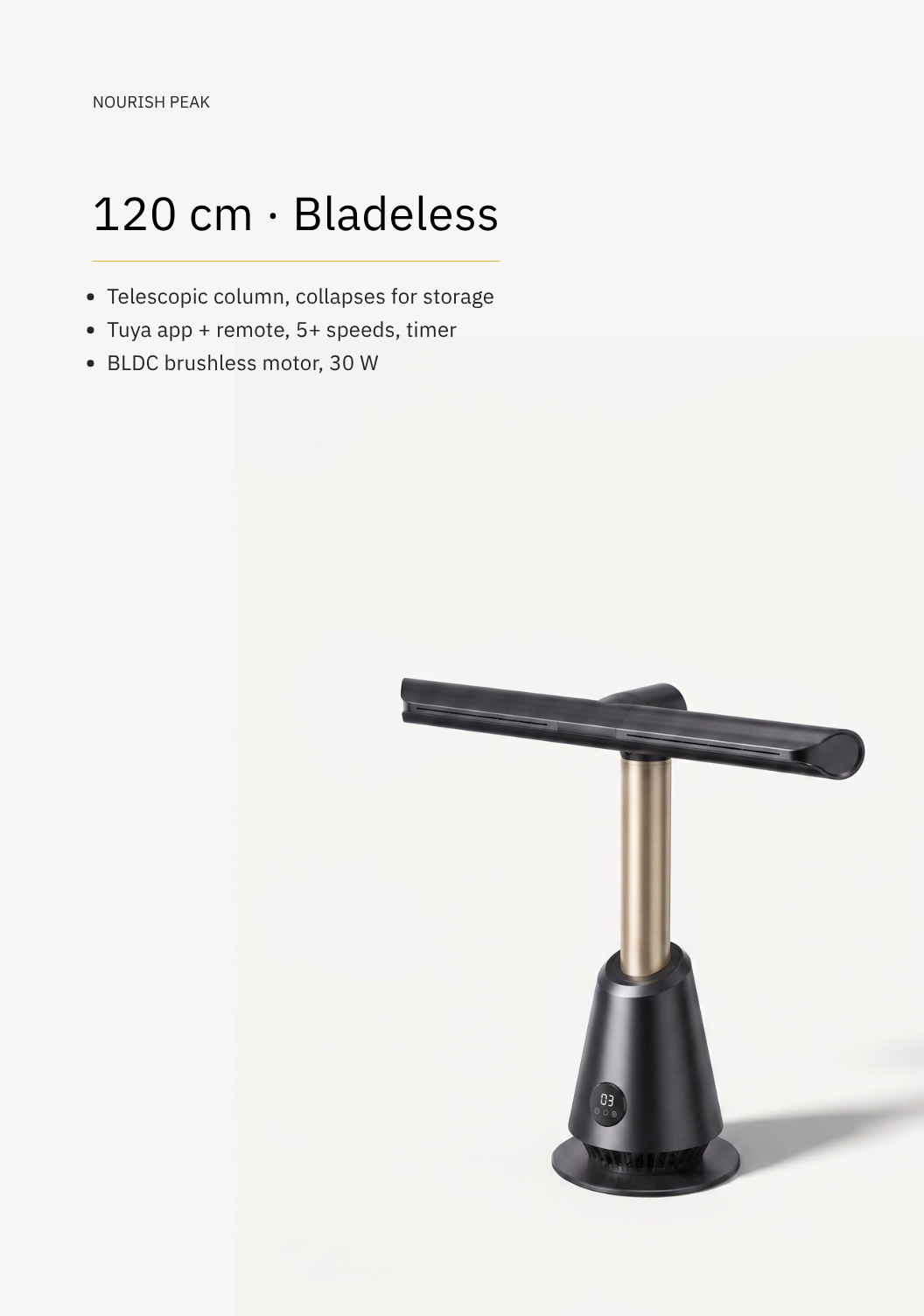 Bladeless Tower Fan — Telescopic to 120 cm, Smart App & Remote Control
