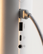 Close view of the docking station's side ports, including USB 3.0 with a braided cable connected