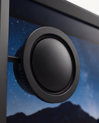 Close-up of one magnetically shielded driver on the floating lyrics speaker