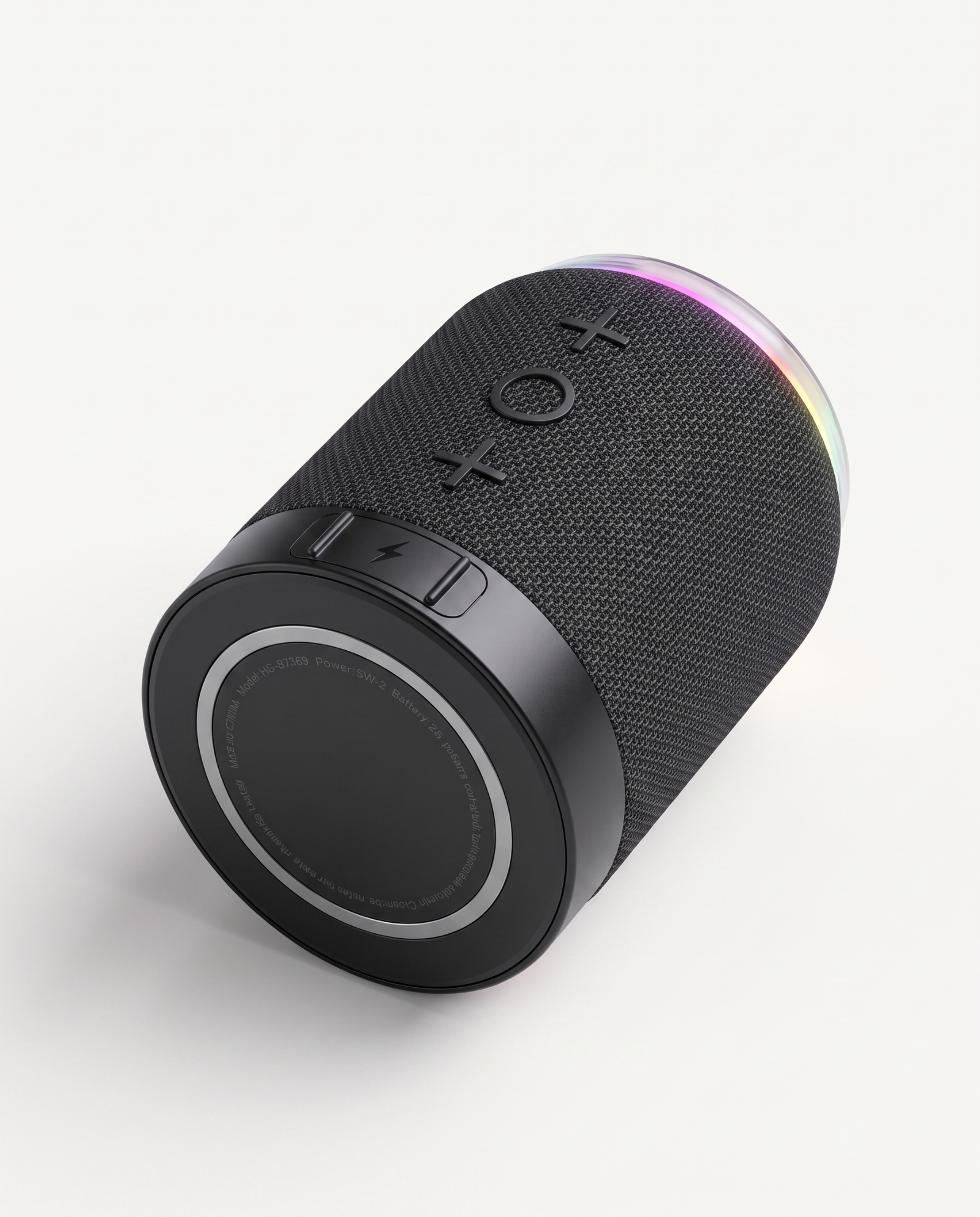 Close-up of the flat magnetic joint face and the charging port cap on the split speaker