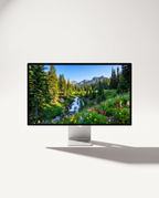 Kuycon G32P 32 inch 6K monitor with full aluminium body on a lift-tilt-rotate stand