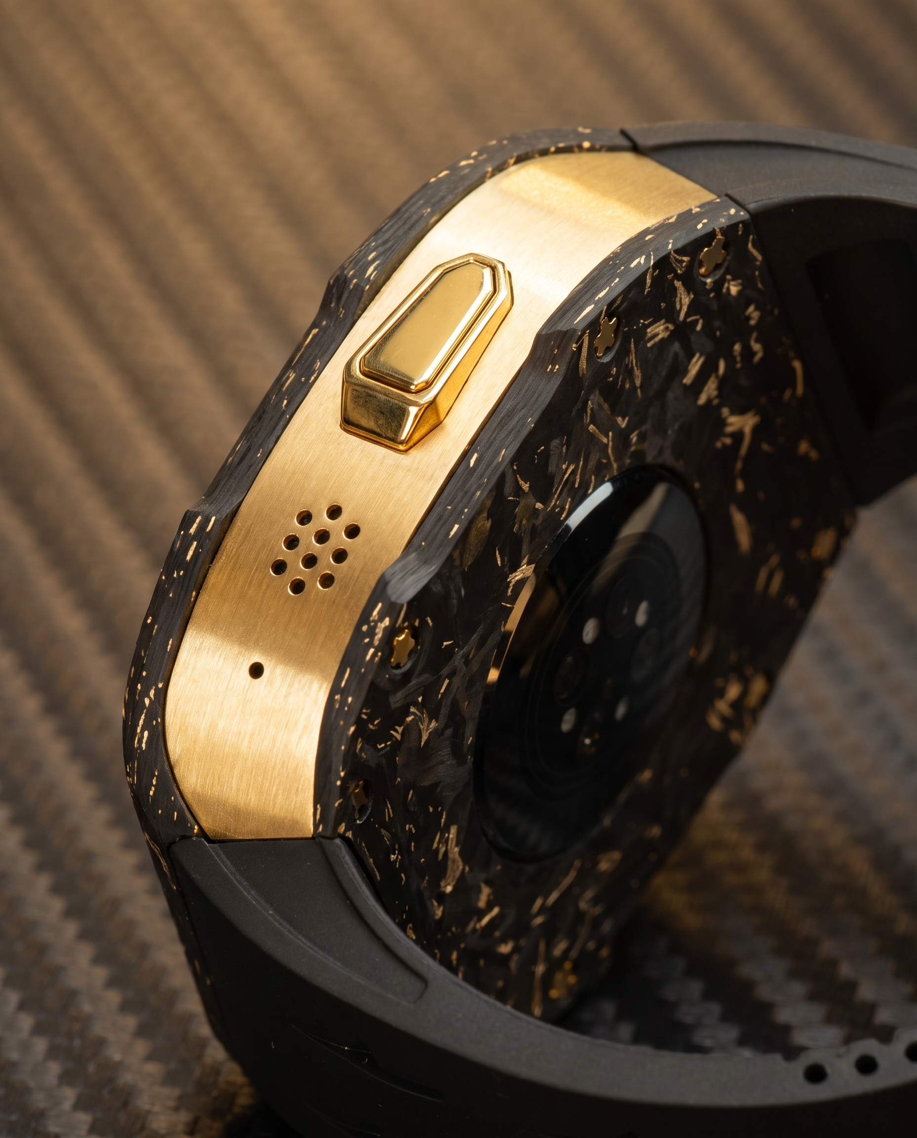 Carbon Fibre and Titanium Case Kit for Apple Watch Ultra 49mm, Gold Plated Finish