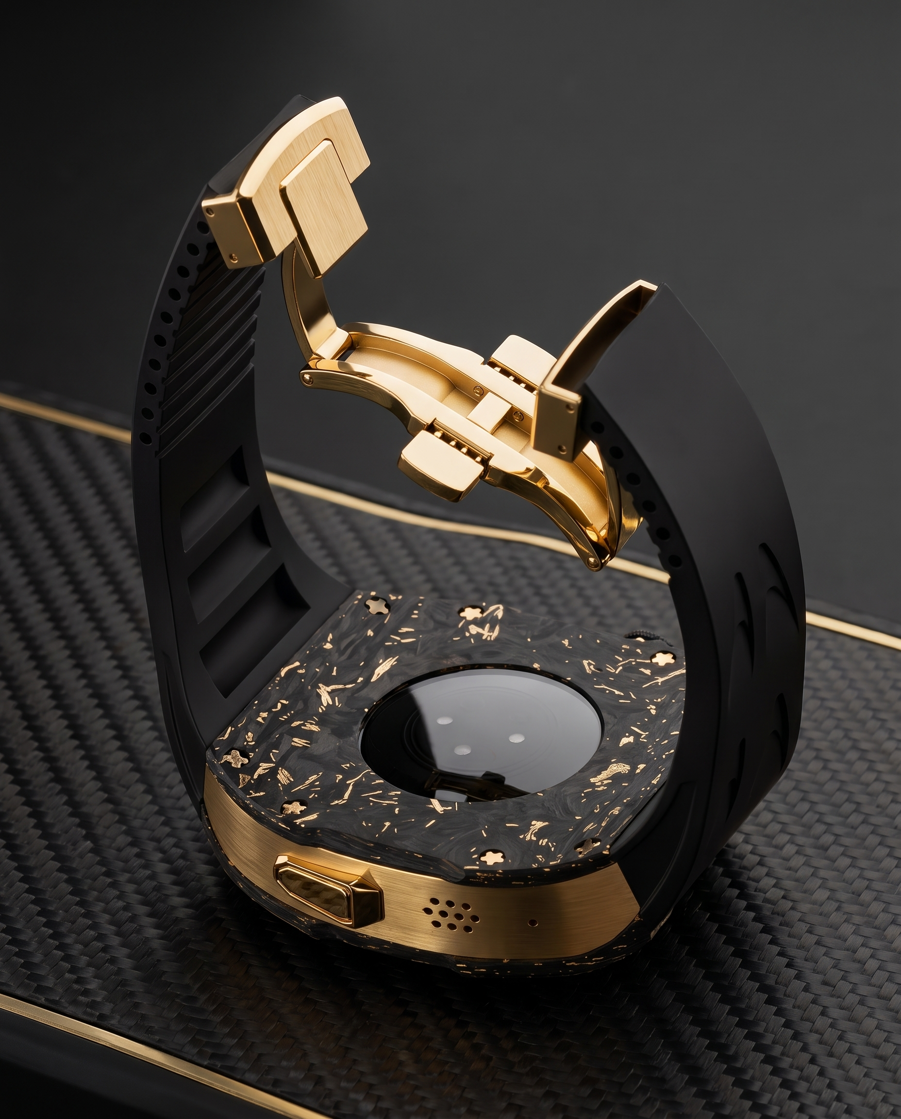 Carbon Fibre and Titanium Case Kit for Apple Watch Ultra 49mm, Gold Plated Finish