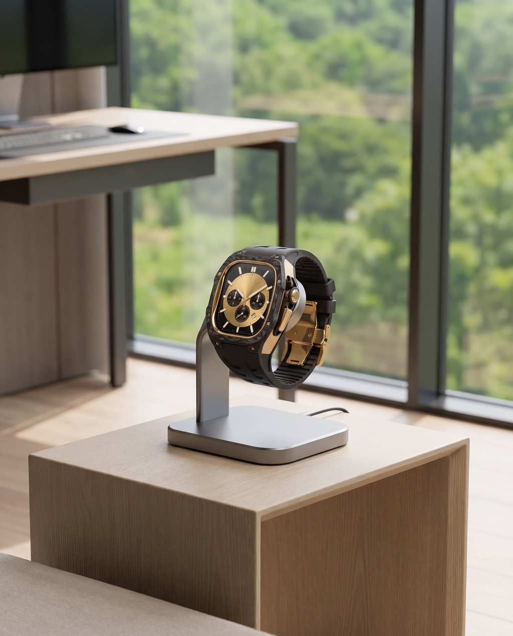 Carbon Fibre and Titanium Case Kit for Apple Watch Ultra 49mm, Gold Plated Finish